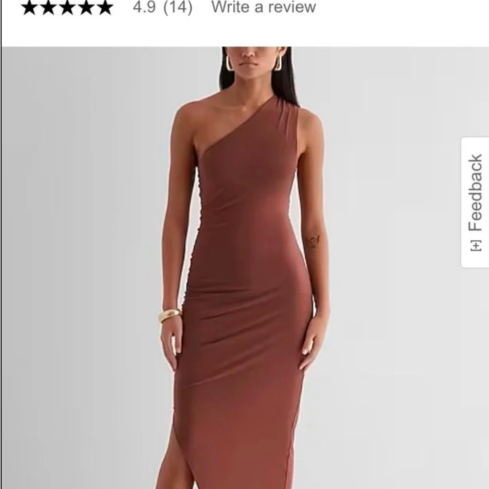 Express Brown Ribbed One Shoulder Bodycon Dress